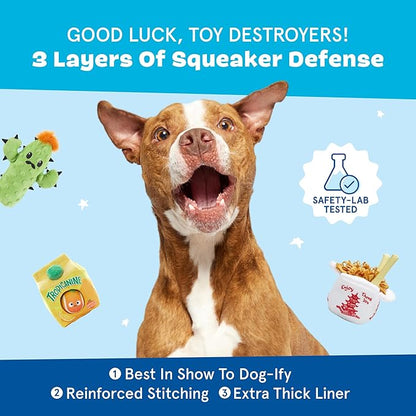 Barkbox 2 in 1 Interactive Plush Dog Toy - Rip and Reveal Toy for Dogs and Puppies - Stimulating Squeaky Pet Toys | Bucket o' Fried Licken