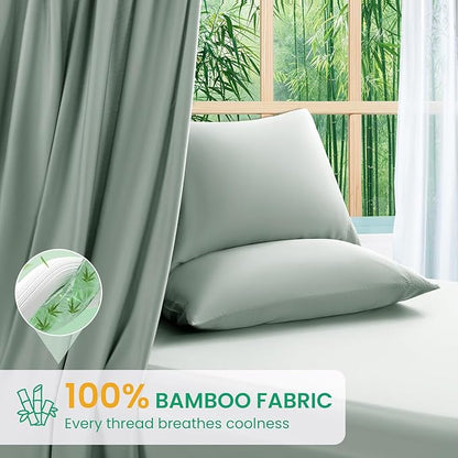 SONORO KATE 100% Viscose Derived from Bamboo_Sheets Queen Size, Ultra Breathable & Cooling Bed Sheets for Hot Sleepers, Hotel Luxury Silky Bedding Sheets, 16" Deep Pocket - 4PC (Sea Glass,Queen)