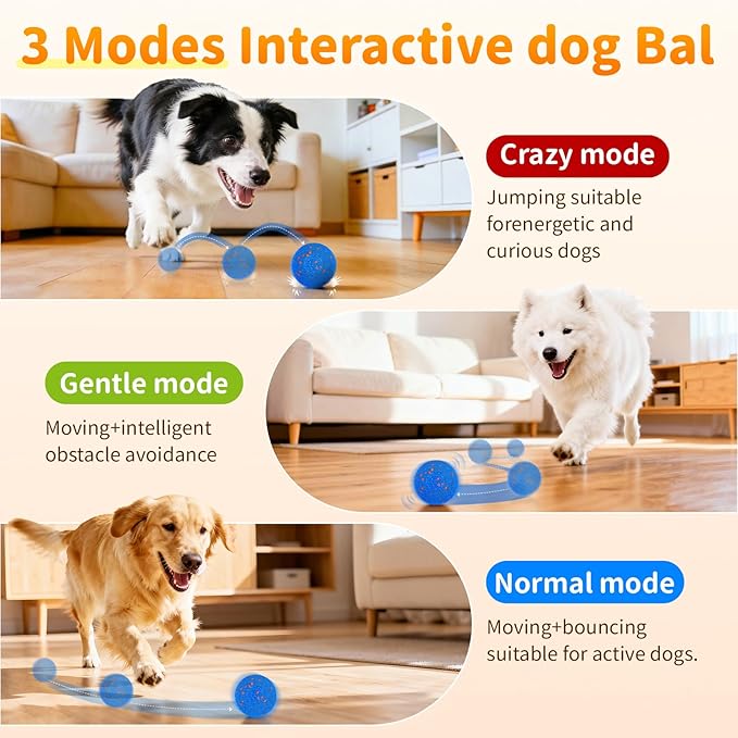 Smart Interactive Dog Toys, Interactive Dog Ball with IPX7 Waterproof, E-TPU Material, Low Noise, Automatic Moving/Bouncing/Rotating for Medium and Large Dogs Indoor & Outdoor Stimulation