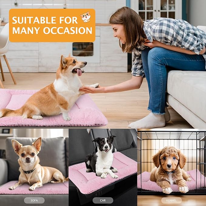 Reversible Dog Bed Mat with Plush and Corn Velvet,Soft Warm Pet Cushion, Dual Purpose Washable Sleeping Mattress Bed for Small Medium Large Dog and Cat XB004 (48"*30", Pink)
