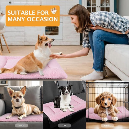 Reversible Dog Bed Mat with Plush and Corn Velvet,Soft Warm Pet Cushion, Dual Purpose Washable Sleeping Mattress Bed for Small Medium Large Dog and Cat XB004 (24"x18", Pink)