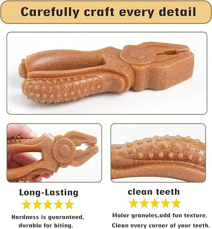 Dog Chew Toys for Aggressive Chewers, Medium & Large Dogs, Made of Real Pine Wood and Durable Food-Grade Nylon, with Tool Shape Design for Dental Cleaning and Long-Lasting Chewing (Brown-Pliers)