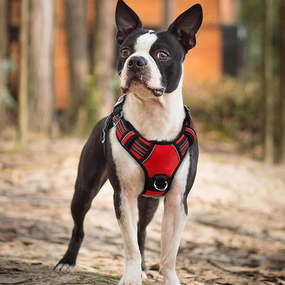 rabbitgoo Dog Harness Small Sized, No Pull Dog Vest with 3 Buckles, Adjustable Soft Padded Pet Harness with Easy Control Handle and Reflective Strips, Red, S