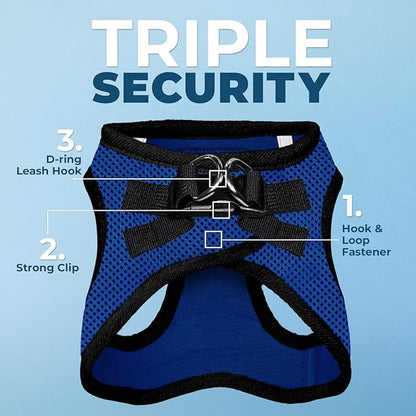 Best Pet Supplies Voyager Step-in Air All Weather Mesh Harness and Reflective Dog 5ft Leash Combo with Neoprene Handle, for Small, Medium and Large Breed Puppies - Set (Royal Blue/Black Trim), Medium