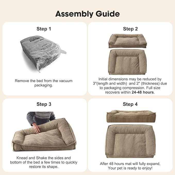 FURTIME XXL Orthopedic Dog Beds Large Sized Dog, Extra Thick Supportive Comfort Pet Sofa, Ergonomic Slant Dog Couch Bed with Removable Washable Cover, Ultra Soft Surface & Non-Slip Bottom, Brown, 48"