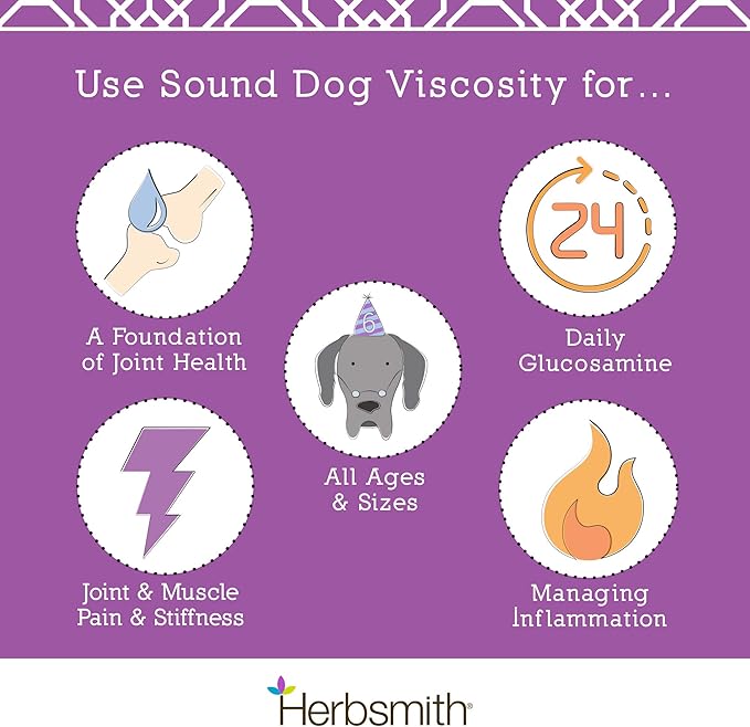 Herbsmith Sound Dog Viscosity – Advanced Joint Support for Dogs – Veterinarian Recommended Glucosamine for Dogs, Hyaluronic Acid, Chondroitin, MSM – Natural Arthritis Pain Relief – 500g Powder
