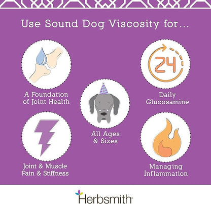 Herbsmith Sound Dog Viscosity – Advanced Joint Support for Dogs – Veterinarian Recommended Glucosamine for Dogs, Hyaluronic Acid, Chondroitin, MSM – Natural Arthritis Pain Relief – 500g Powder