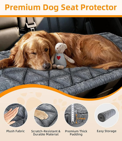 Backseat Pet Bed Mat, Non-Slip Dog Seat Cover with Scratch-Resistant Padding, Dog Bed for Cars, Trucks & SUVs, Universal Fit for Backseat Extenders (Gray)