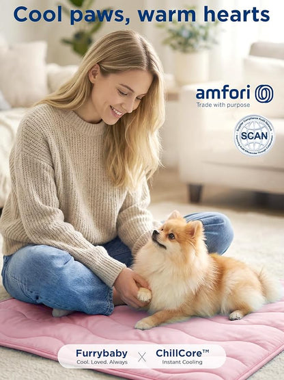 furrybaby Dog Cooling Mat for Medium Dogs, 35"x24" Self Cooling Pet Cooling Mat for Dogs & Cats, QMAX>0.5, Thickened Cool Fiber, Cooling pad for Dog Bed, Durable Portable Indoor/Outdoor Summer,Pink