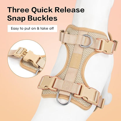 Wisedog Dog Harness Medium Sized, Pet Vest with Front Clip, Adjustable Puppy Harness with 3 Fast Release Buckles[Easy to Put on & Take Off] (Sand Color, XS)
