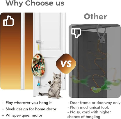 OtterVerz 11 Interactive Cat Toys for Indoor Cats, Automatic Concealed Hide and Seek Hanging Feather Cat Toy, Rechargeable Motion-Activated Enrichment Toys for Bored Adult Cats (Fish Pond Pattern