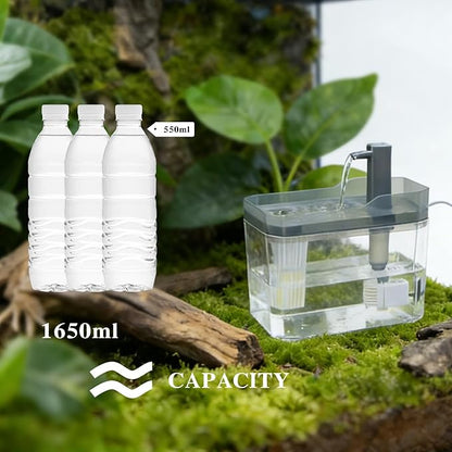 Reptile Water Bowl with Filtration System, Lizard Drinking Fountain, Bearded Dragon Tank Accessories, Reptile Habitat Waterfall for Bearded Dragon, Leopard Gecko, Chameleon, Snake