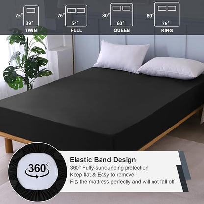 Twin Mattress Protector Waterproof, Fitted Sheet Style Breathable Mattress Cover with Deep Pocket Fits Up to 18'', Machine Washable Noiseless Bed Cover for Kids Adults Pets (Black, 39'' X 75'')