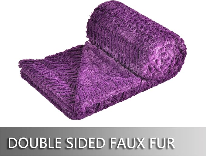 YUSOKI Luxury Faux Fur Twin XL Blanket for Twin XL Bed 2 Layers,5.2lb,All Ages,Home Decoration Without Pillows(Purple,63"x90")