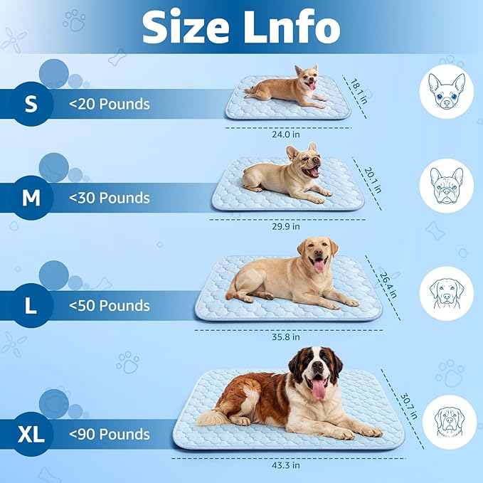 Cooling Mat for Dogs and Cats 24" x 18", Premium Pet Cooling Bed Indoor Outdoor with Waterproof Cover & Ice Silk, Summer Cool Pad for Puppy Kitty, Non-Slip Washable Pet Blanket for Crate Kennel
