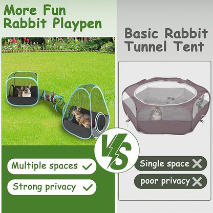 YUEPET Outdoor Guinea Pigs Playpen with Tunnel Pop up Bunny Enclosure Portable Cube Tent Collapsible Small Animal Playpen for Rabbit Guinea Pig Ferret Hamster Kitten Puppy Exercising Hiding Playing