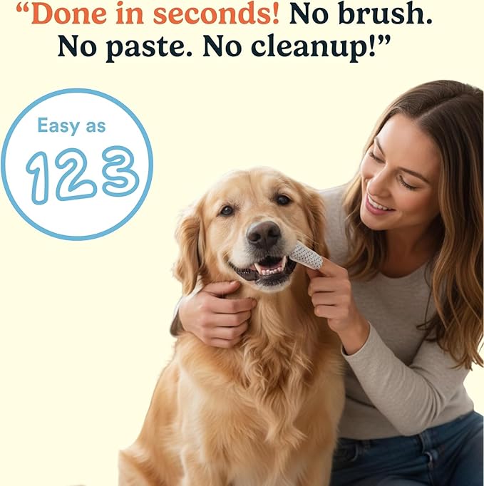 Jasper Dog Dental Wipes, Vet-Recommended Natural Cat & Dog Teeth Cleaning Wipes Dog Teeth Cleaner, Disposable Wipes Fresh Breath PlaqLift Technology Attacks Plaque and Buildup, Unscented, 60 Count