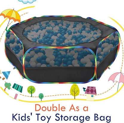 Pawaboo Small Animals Playpen, Waterproof Small Pet Cage Tent with Zippered Cover, Portable Outdoor Yard Fence with 3 Metal Rod for Chick/Kitten/Puppy/Guinea Pig/Rabbits/Hamster, Black + Rainbow