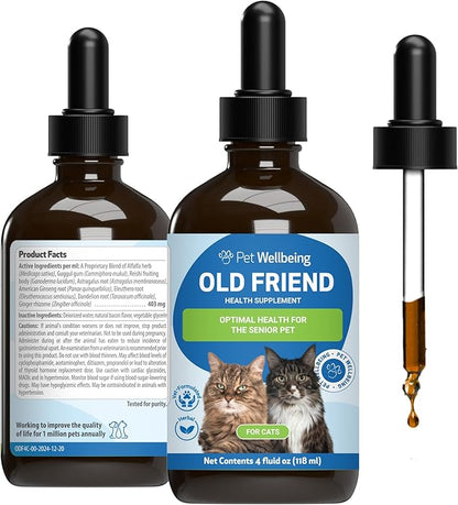 Pet Wellbeing Old Friend for Senior Cats - Supports Immune System Health, Joint Mobility, Healthy Energy Levels, Alfalfa, Reishi - Veterinarian-Formulated Herbal Supplement 4 oz (118 ml)
