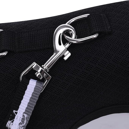 Cat Harness and Leash for Walking Escape Proof Breathable Mesh Fabric, Solid Black, Large, Adjustable Cat Walking Jackets, Padded Stylish Cat Vest