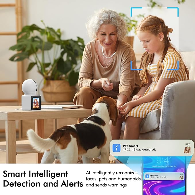 Home Two Way Video Camera, 2.4" Indoor 2K Cameras for Baby & Elderly Care, Pet/Dog/Cat Cam, AI Siren Security, Night Vision, Phone App, 2.4Ghz WiFi Only
