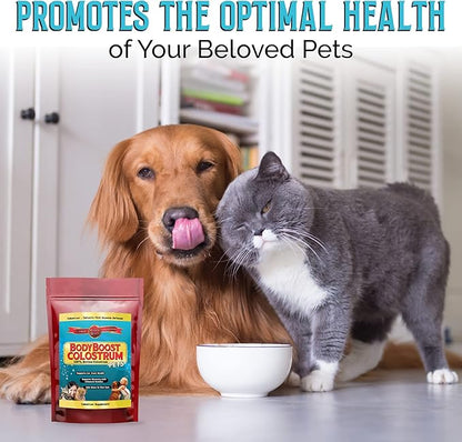 BodyBoost Bovine Colostrum for Dogs and Cats, Organic Immune Support Supplement for Allergy and Itch Relief, Grass Fed Colostrum Powder for Pets, Dog Gut Health, All Ages, 8 oz
