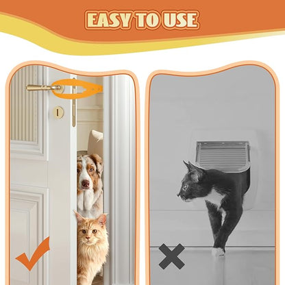 TGIOW Cat Door Latch, 2 Pcs Cat Door Stopper Pet Door Latch to Keep Dog Out of Litter Box and Food, Door Prop for Cat with 5 Adjustable Size Strap 2.5-6" Wide, No Measuring, Easy to Install, Yellow