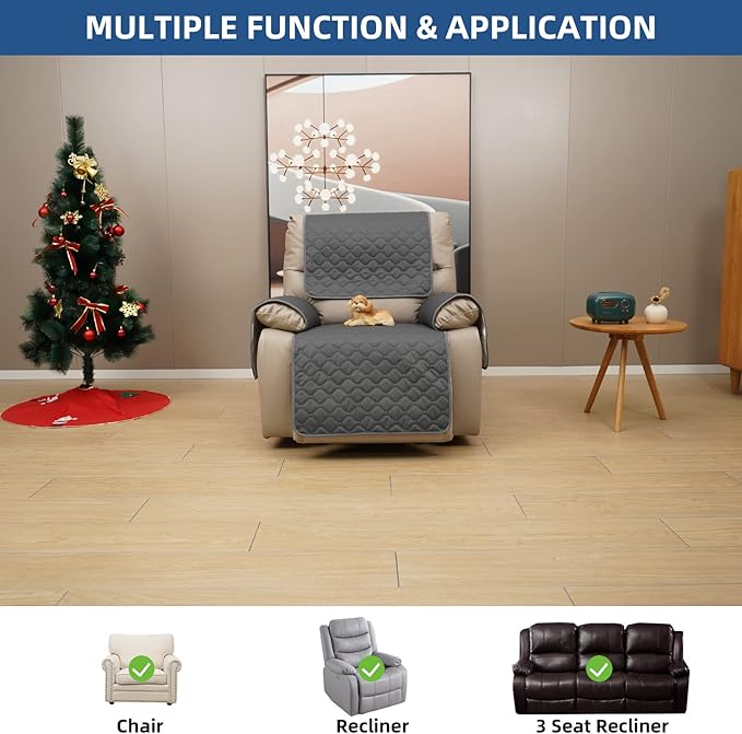 Eismodra Waterproof Recliner Chair Covers for Reclining Couch Slipcovers Seat Cushion,Anti-Slip Sofa Cover for Dogs Pets Furniture Protector Washable,Gray Set (4 Pieces)