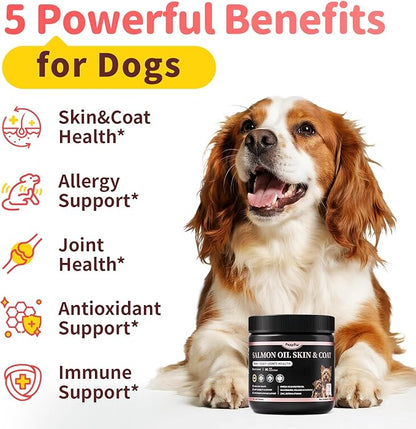 Salmon Oil for Dogs Skin & Coat, 13 in 1 Wild Alaskan Fish Oil for Dogs - Omega 3 EPA & DHA & ALA Fatty Acids, Dog Allergy Relief Chews, Joint & Immune Support, 135 Count, Chicken Flavor, Soft Chews
