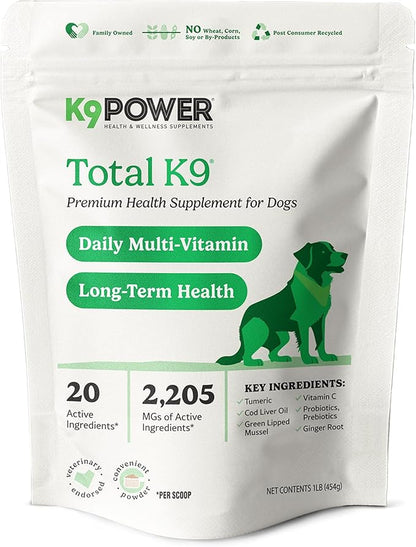 K9Power Total K9 – 11-in-1 Dog Multivitamin Powder – Daily Whole-Body Support for Digestion, Skin, Joints, Heart, Brain, Immunity & Energy – Turmeric, Ginger, Probiotics, Antioxidants, Omegas