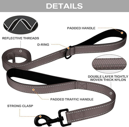Joytale Dog Leash Heavy Duty for Large Dogs that Pull, Double Handle for Traffic Control, Double-Sided Reflective Leashes for Large Medium Dogs Night Safety, 4FT, Brown