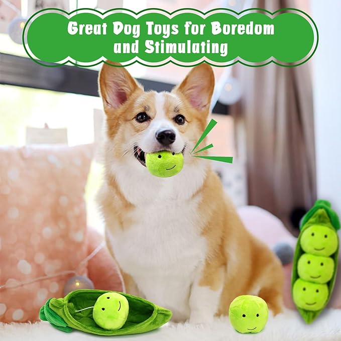 Hide and Seek Dog Toys, Interactive Squeaky Plush Puzzle Toy with Crinkle, Dog Enrichment Toys for Boredom & Stimulation, for Small Medium Dogs, Non-Aggressive Chewers(Pea Balls, Pack of 3)