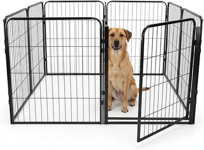 Outdoor Dog Playpen - 32 inch, 8 Panels for Small and Medium Size Dogs - Heavy Duty Metal Pet Fence with Black Anti-Rust Coating - Portable Exercise Play Pen for RV, Camping, and Yard