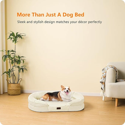 Dwanton Orthopedic Dog Bed for Medium Dogs with Gel Memory Foam, Waterproof Dog Sofa, Washable Pet Bed with Four Sided Bolster Cushion, Removable Cover & Non-Slip Bottom, 36", Beige