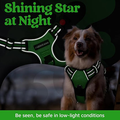 rabbitgoo Dog Harness for Large Dogs, No Pull Pet Vest with 3 Buckles, Adjustable Soft Padded Pet Harness with Easy Control Handle and Reflective Strips, Green, XL