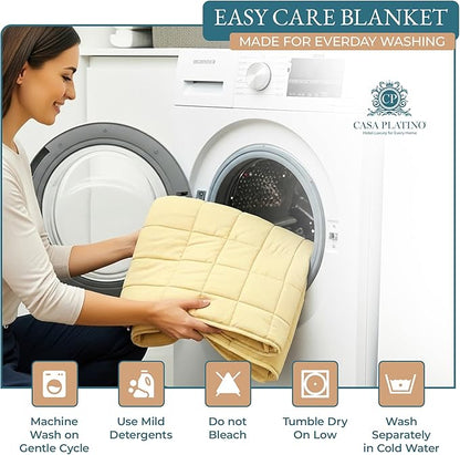 Casa Platino Pre-Washed Full Blanket – Ultra Soft Reversible Microfiber with Quilted Down Alternative Fill, Lightweight and Cozy for Everyday Use – Vanilla