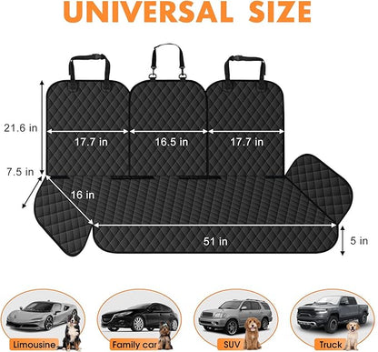 Dog Car Seat Cover for Back Seat - Waterproof, Non-Slip, Pet Bench Seat Covers, with 60/40 Split Bench Fit, Universal Size for Sedans, Trucks & SUVs, Machine Washable, Non-Stick Fur & Durable, S-Black
