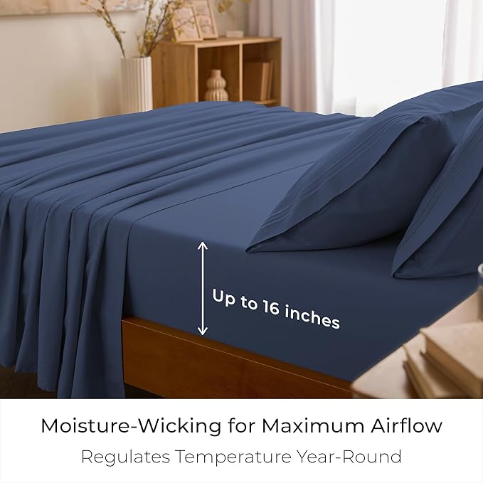 Mellanni King Sheets Set - 4 PC Iconic Collection Bedding - Hotel Luxury, Extra Soft, Cooling Bed Sheets - Wrinkle, Fade, Stain Resistant (King, Blue Nova)