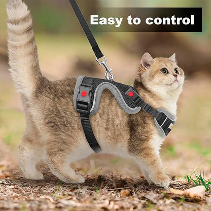 MingXpets Cat Harness and Leash for Walking, Retractable Cat Harnesses and Leash Set Escape Proof, Breathable Soft Kitten Small Large Harness for Travel Training and Walking, Black, M