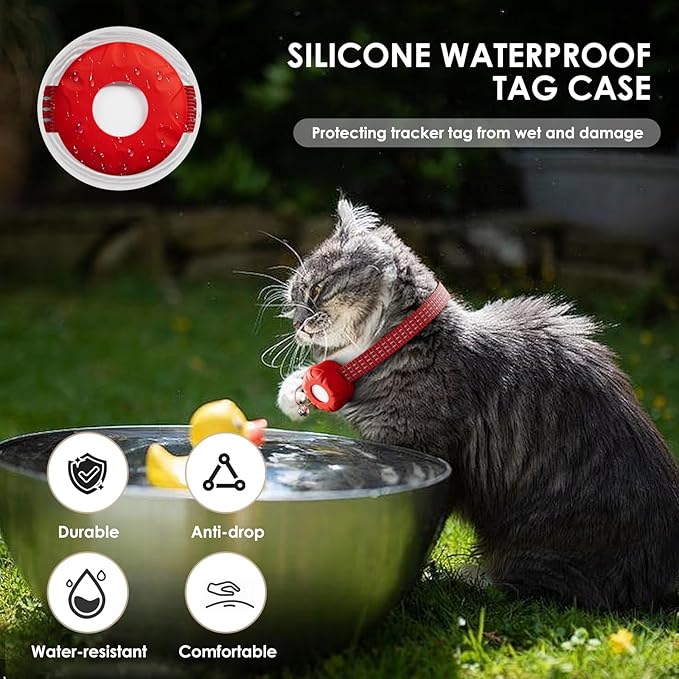Cat Tracker, GPS Tracker Compatible with Apple Find My App(Only iOS), Waterproof Cat Trackers Collar with Bell and Safety Elastic Buckle, No Monthly Fee Pet Tracker for Vehicles,Pets,Kids,Smart Alerts