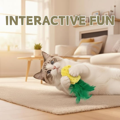 CECE PAW Pineapple Catnip Toys for Indoor Cats, Plush Feather Kicker Toy with Organic Catnip, Interactive Bunny Kick and Bat Toy for Kittens, Soft Curly Fabric