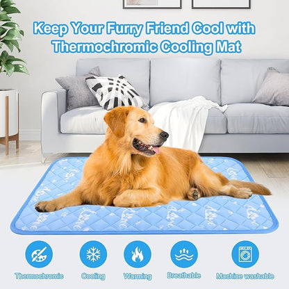 MH MYLUNE HOME Dog Cooling Mat 48x28 Inch - Double-Sided Cooling & Warm, Cool-Chill Cool Fiber, Endothermic Color Changing Pet Pad for Large Dogs, Foldable & Washable Summer Blanket