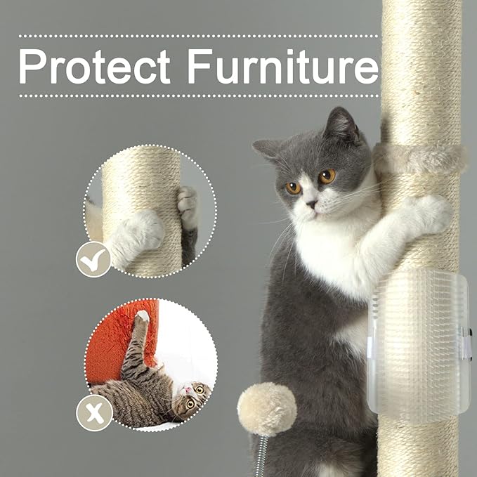 PEEKAB 32" Tall Cat Scratching Post Sisal Rope Scratch Posts with Hanging Ball and Self-Massage Brush Vertical Scratcher for Indoor Cats and Kittens(Beige 32inches)