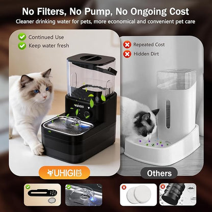 Wireless Cat Water Fountain, Wastewater Separation No Filter Cotton 3L Automatic Cat Water Dispenser Ultra Quiet Stainless Steel Pet Water Fountain for Cats Small Dogs Multiple Pets Indoor
