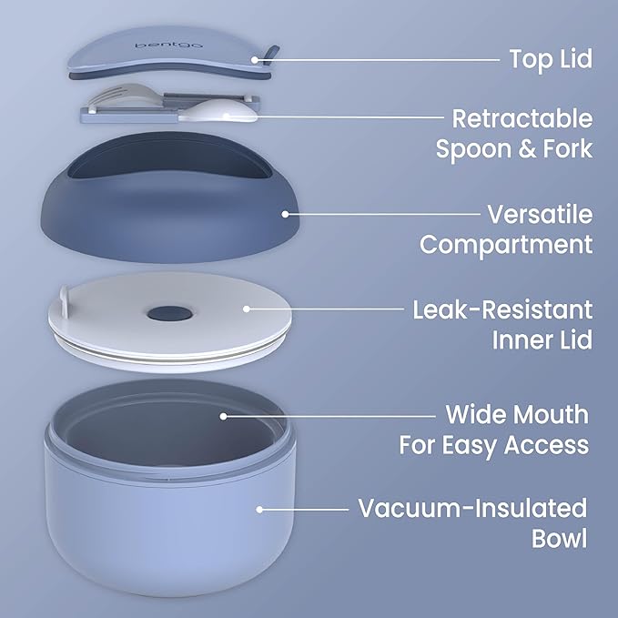 Bentgo Bowl - Insulated Leak-Resistant Bowl with Snack Compartment, Collapsible Utensils and Improved Easy-Grip Design for On-the-Go - Holds Soup, Rice, Cereal & More - BPA-Free, 21.2 oz (Slate)