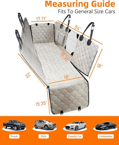 PETICON Dog Car Seat Cover with Mesh Window, 100% Waterproof Pet Seat Cover for Back Seat, Scratchproof Dog Hammock for Cars, Trucks, SUVs, Jeeps, Beige