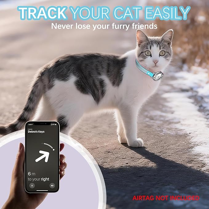 AirTag Cat Collar Breakaway, Diamond Microfiber Cat Collars with Apple Air Tag Holder and Bell, Adjustable Comfortable GPS Tracker Cat Collar for Girl Boy, Kittens, Puppies (Blue)