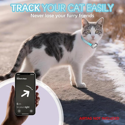 AirTag Cat Collar Breakaway, Diamond Microfiber Cat Collars with Apple Air Tag Holder and Bell, Adjustable Comfortable GPS Tracker Cat Collar for Girl Boy, Kittens, Puppies (Blue)