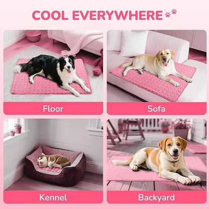 TerraKin Cooling Mat for Dogs and Cats, 27.6" x 21.7" Soft Pet Cooling Pad with Ice Silk Fabric, Comfortable for Crate, Bed, Floor, Sofa(Large, Pink)