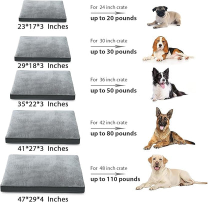 Dog Crate Bed Waterproof Deluxe Plush Dog Beds with Removable Washable Cover Anti-Slip Bottom Pet Sleeping Mattress for Large, Medium, Jumbo, Small Dogs, 35 x 22 inch, Gray